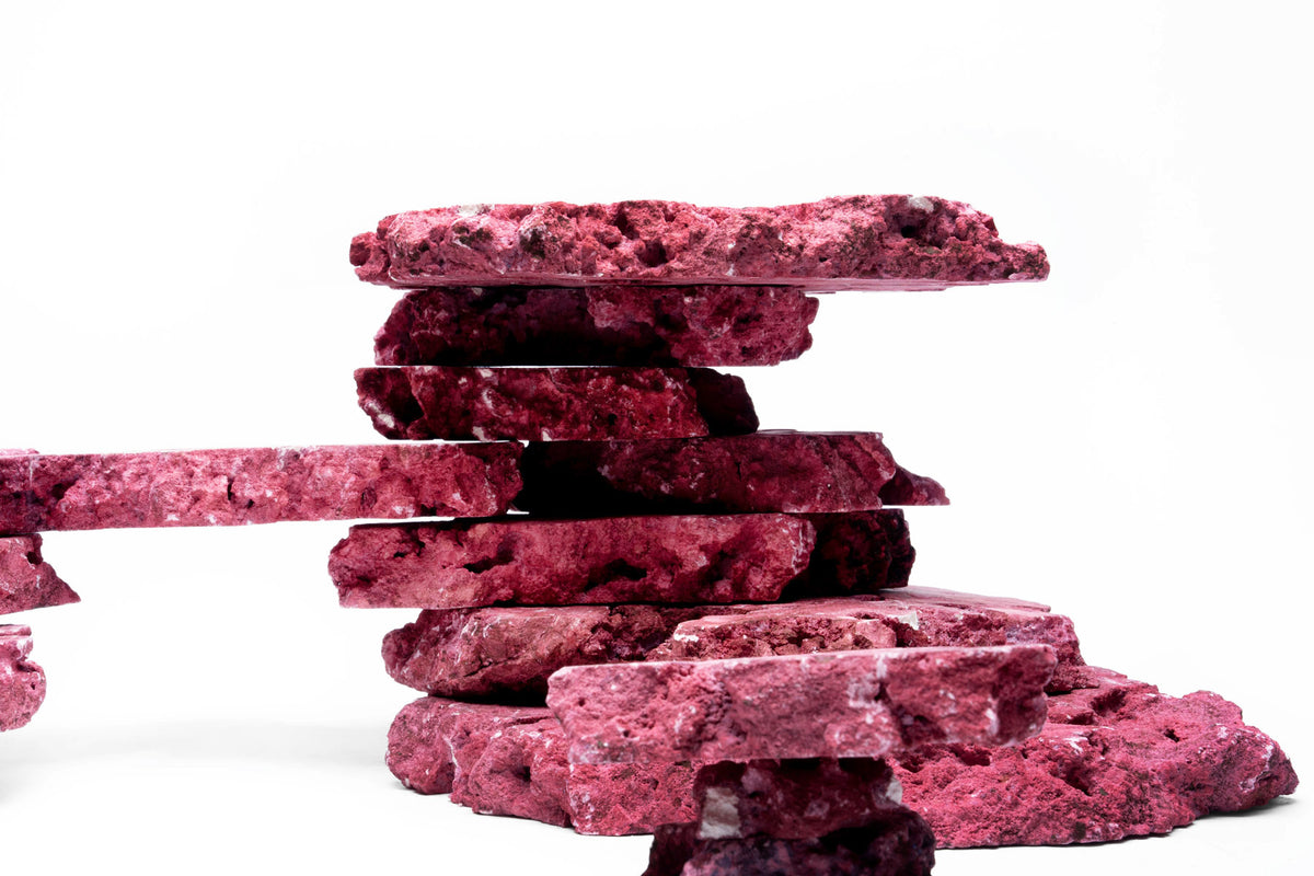 Close-up photo of natural reef shelf rock in coralline displaying ease of stacking 