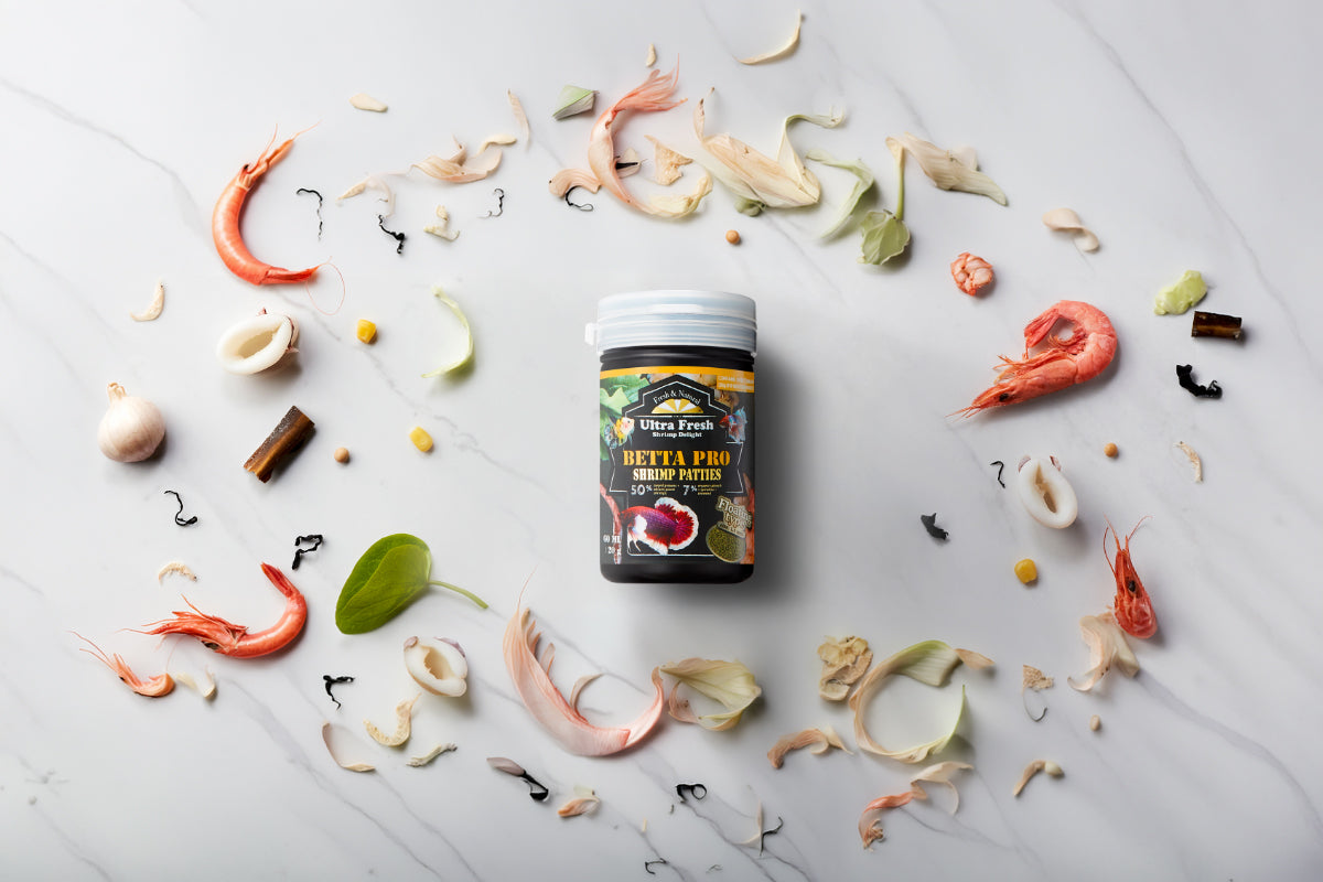 Betta Fish Food - Ultra Fresh Betta Pro Shrimp Patties - Glass Aqua