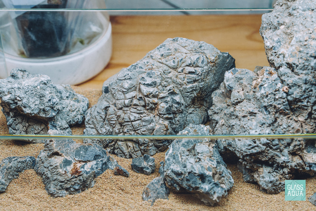 Overhead view of Wolf Stone natural aquarium stone for planted tanks and aquascaping