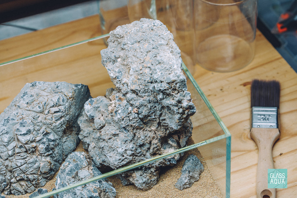 Quick Scape 160 custom planted aquarium hardscape layout by Glass Aqua