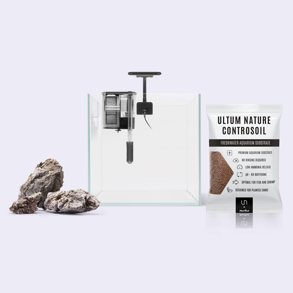 Cube Tank Starter Kit With Rock - Glass Aqua